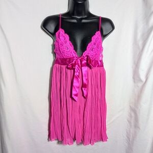 Victoria Secret Barbiecore‎ Pink Lace & Pleated Babydoll Top/Cami/Nightie Sz S